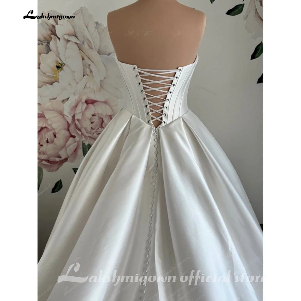 Lakshmigown Strapless A-Line Mikado Satin Wedding Dress Elegant Lace-up Back Floor Length Modern Bridal Gown Customized