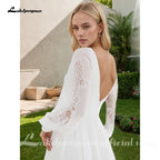 Lakshmigown Boho Chiffon Beach Wedding Dresses Ivory Long Sleeves Bridal Gowns Lace V Neckline Vestido de boda Customized