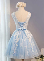 Runder Ausschnitt Kurzes Tüll Homecoming-Kleid Partykleid mit Applikationen Spitze PG137