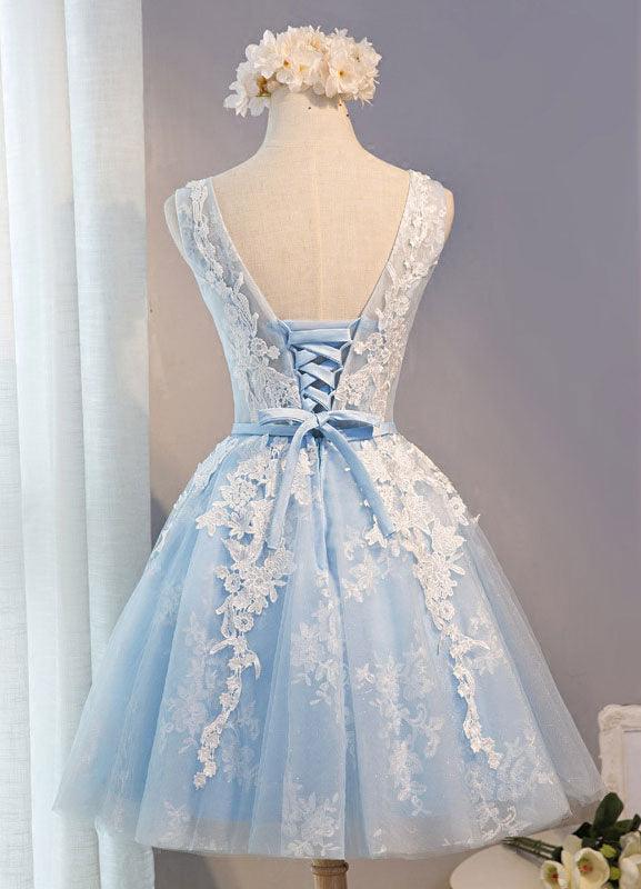 Runder Ausschnitt Kurzes Tüll Homecoming-Kleid Partykleid mit Applikationen Spitze PG137