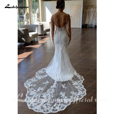 Vestido de noiva estilo sereia, sexy, em crepe, estilo sereia, 2025, com alças finas, estilo boho, para mulher, para praia 