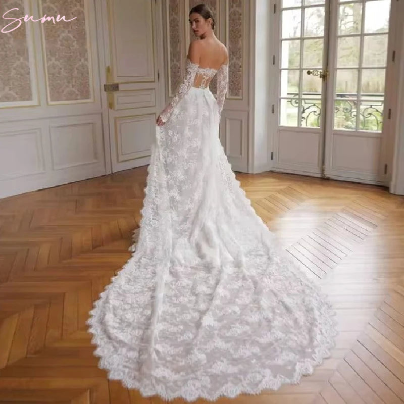 Long Sleeves Bridal Gowns Dress Customized Vintage Lace Mermaid Wedding Breathtaking Off Shoulder Vestido De Novia