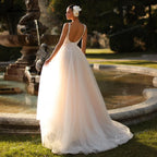 Romantic Deep V Neck Wedding Dress Backless High Slit Floral Lace Tulle Bridal Gown Sweep Train Wedding Gowns Customized
