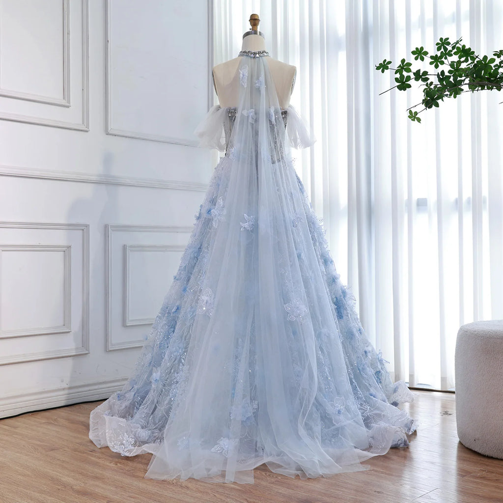 Serene Hill Blue A-Line Evening Dress Beaded 3D Floral Appliques Off Shoulder for Women Wedding Party 2026 Customized DLA73580