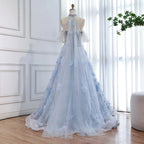 Serene Hill Blue A-Line Evening Dress Beaded 3D Floral Appliques Off Shoulder for Women Wedding Party 2026 Customized DLA73580
