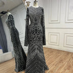 Serene Hill 2025 Flared Sleeves Caramel Beaded Dubai Mermaid Evening Dresses Gowns for Party DLA72771 Customized