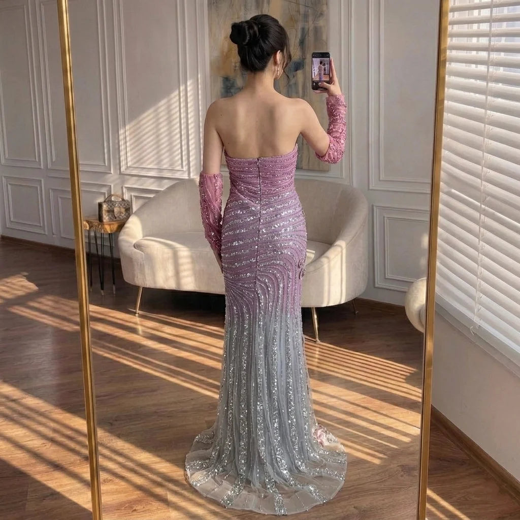 Serene Hill Pink Ombre Heavy Beaded Mermaid Evening Dress 2026 Luxury Party Gowns for Women DLA73532 Customized