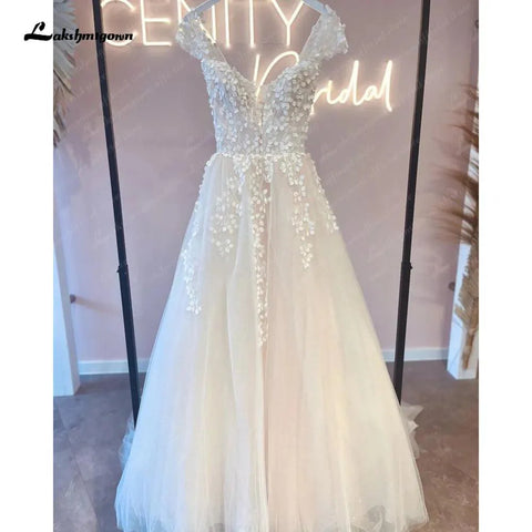 NumberSea Prinzessin Brautkleider V-Ausschnitt Flügelärmeln 2025 Vestidos Civil Boho Brautkleid Knöpfe Illusion Zurück 
