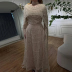 Serene Hill Customized Green Long Sleeve A-Line Evening Dresses with Cape Muslim Wedding Party Gowns For Women LA72032B