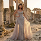Serene Hill Caramel Beaded Tulle Evening Dress Strapless Sweetheart Formal Party Gown with Over-skirt DLA72811D Customized