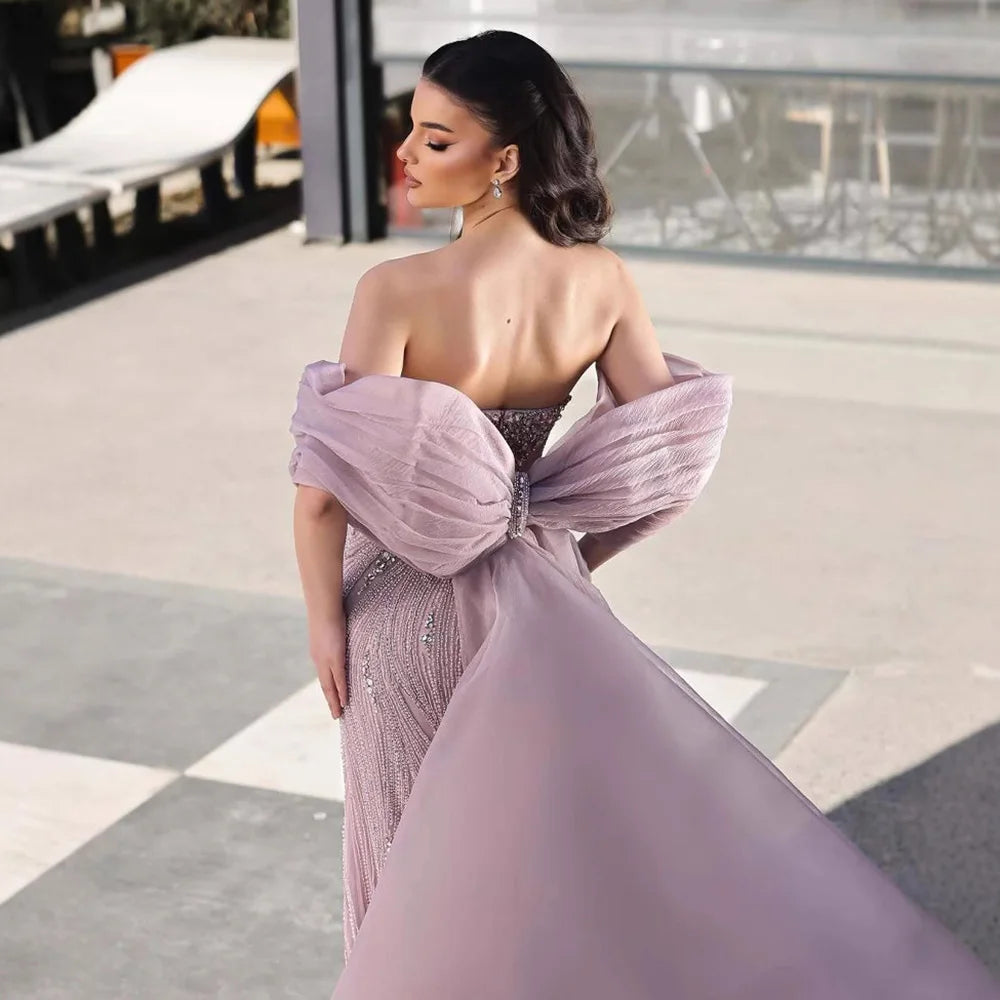 Serene Hill Pink 2025 Mermaid Beaded Evening Dresses with Cape Wedding Party Gowns for Women DLA73061 Customized