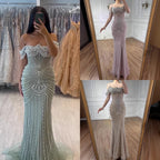 Serene Hill 2025 Customized Pink Off Shoulder Mermaid Evening Dress Luxury Beaded Party Gowns for Women DLA73148