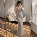Serene Hill Luxury Beaded Evening Gown 2026 Elegant Off-Shoulder Sparkly Mermaid Party Dress for Women DLA73362 Customized