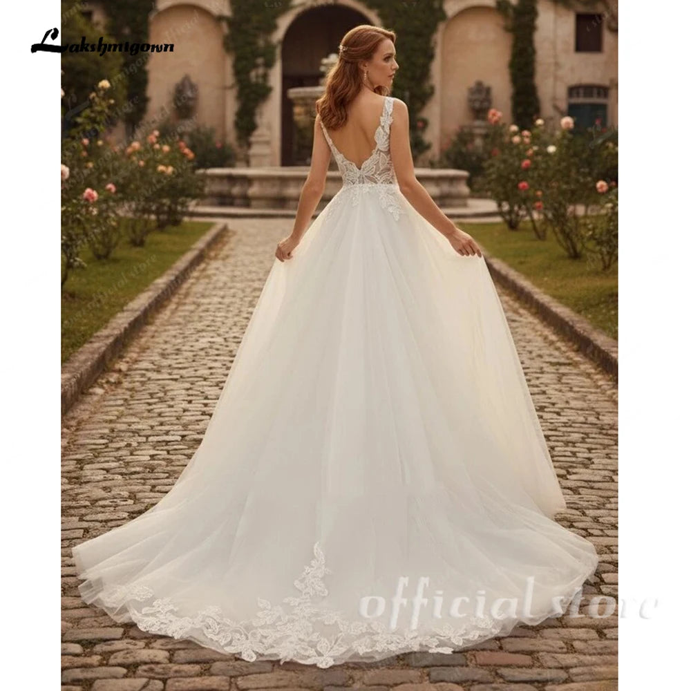 Lakshmigown Garden Tulle Wedding Dress Bridal Sleeveless Open Back Appliques A Line Bridal Gowns robe de mariée Customized