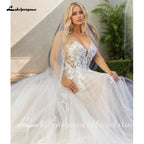 Lakshmigown Unlined Bodice FLowy A Line Tulle Wedding Dress With V Neck Bridal Gown Beach Bridal Gown Customized Robe De Mariee