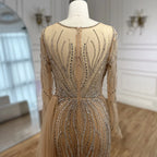 Serene Hill Nude Long Sleeves Beaded Evening Dresses with Skirt 2025 Party Gowns for Formal Occasion DLA72812 Customized