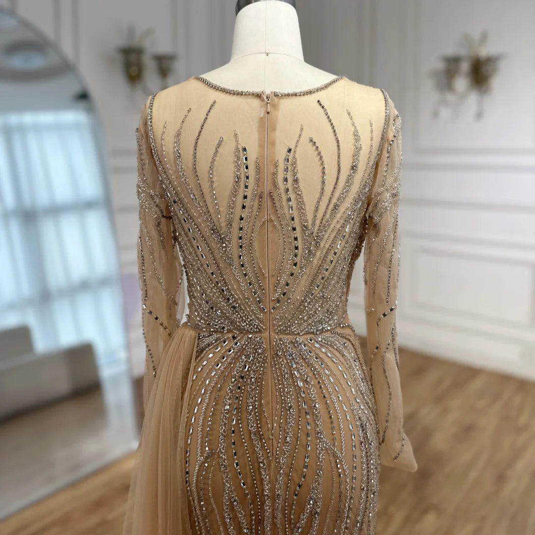 Serene Hill Nude Long Sleeves Beaded Evening Dresses with Skirt 2025 Party Gowns for Formal Occasion DLA72812 Customized