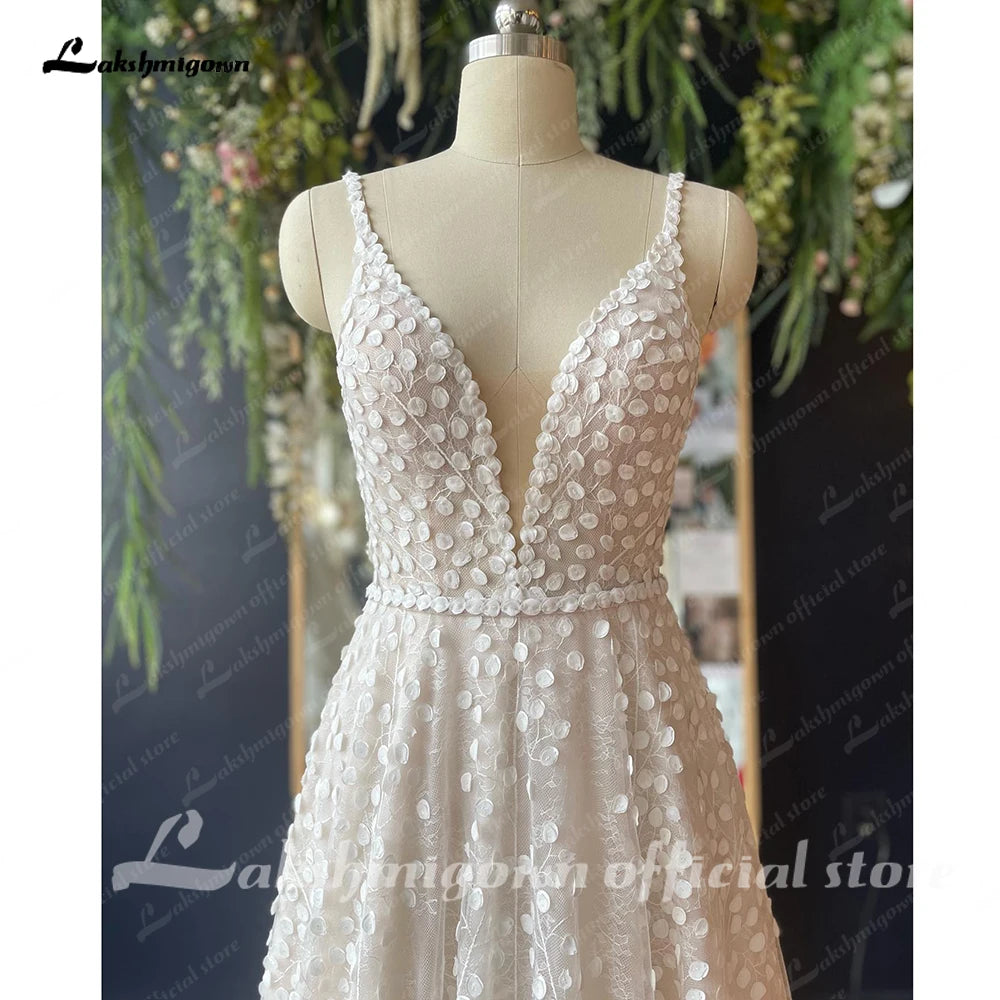 Lakshmigown Deep V Neck Full Lace Spaghetti Straps Wedding Dress Customized Women Bridal Gown Custom Made vestidos de fiesta