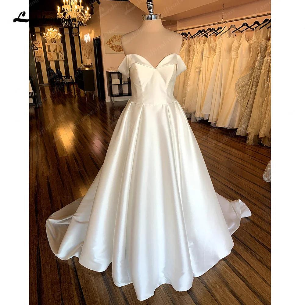 NumberSea Satin Wedding Dresses 2025 Women Strapless Sleeveless Ivory Long Bride Dress A-Line Zipper Simple Sexy Dress