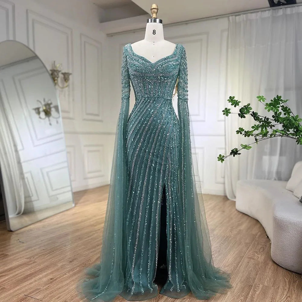 Serene Hill Turquoise Beaded Sweetheart Mermaid Evening Gown Overskirt Dubai Party Dresses for Women 2025 DLA72314 Customized