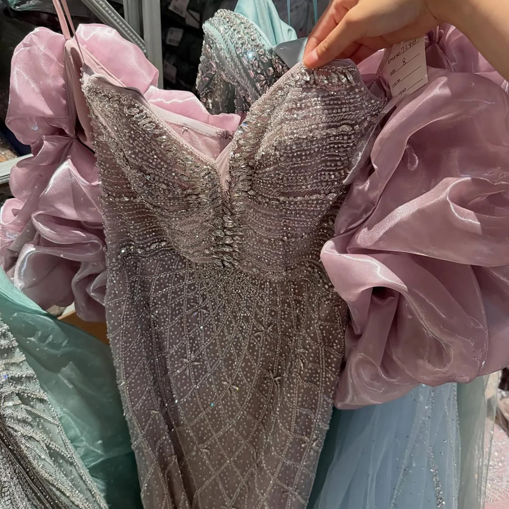 Serene Hill 2026 Pink Strapless Mermaid Luxury Beaded Evening Dresses with Cape Formal Party Gowns Customized DLA73411