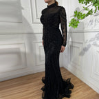 Serene Hill Customized Nude Long Sleeves Beaded Mermaid Dubai Evening Dresses 2025 Muslim Party Gowns for Veiled Women DLA71533