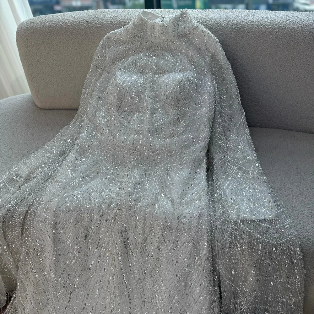 Serene Hill White High Neck Long Sleeve Mermaid Evening Dress 2026 Party Gowns for Women DLA72591 Customized