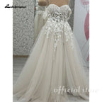 Lakshmigown Off the Shoulder Champagne Wedding Dresses For Woman Bride Lace Appliques Vestidos De Casamento Customized