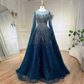 Serene Hill Blue Cape Sleeves A-Line Beaded Evening Dresses Customized Party Gowns for Women DLA72248A