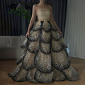 Serene Hill Customized 2025 Black Nude Strapless Evening Prom Dresses Sequined Tiered A-line Party Gowns for Women DLA72505A