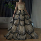 Serene Hill Customized 2025 Black Nude Strapless Evening Prom Dresses Sequined Tiered A-line Party Gowns for Women DLA72505A