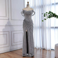 Serene Hill 2026 Silver Off Shoulder Mermaid Sparkle Evening Dress Elegant Wedding Party Gowns for Women Customized DLA73410