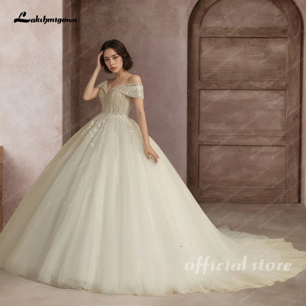 Lakshmigown Princess Beading Wedding Dresses 2026 For Bride Off Shoulder Sleeveless Women Glitter Ball Bridal Gown Customized