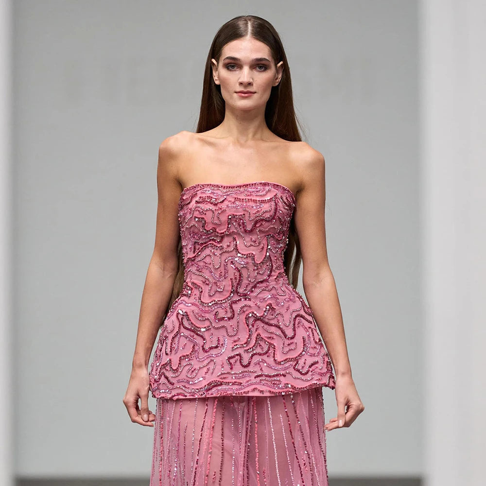 Serene Hill Pink Strapless A Line Evening Dress 2025 Two Piece Elegant Party Gowns for Women DLA73207 Customized