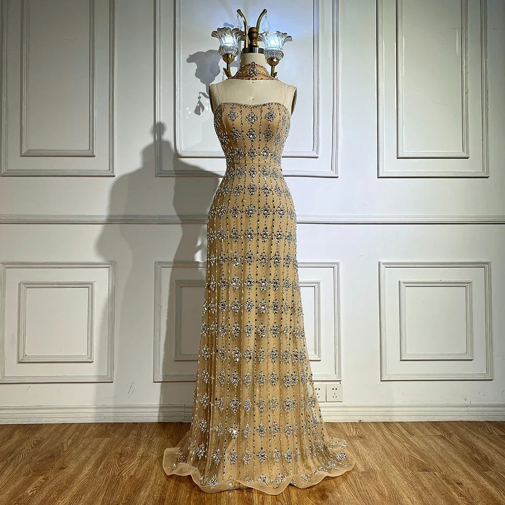 Customized 2026 Nude Luxury Beaded Mermaid Evening Dresses Glala Party Gowns for Women | Nightbubo