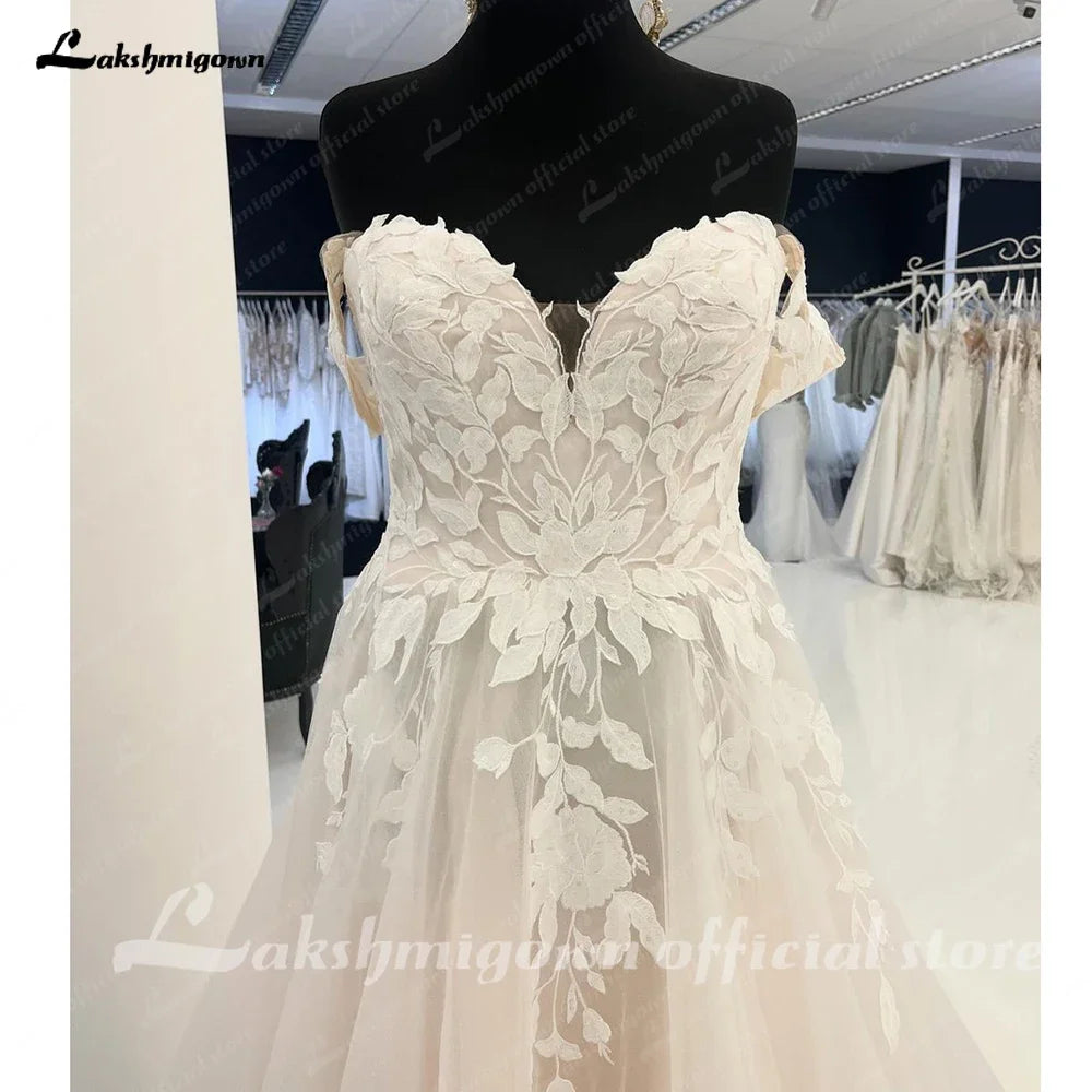 Lakshmigown Off Shoulder Wedding Gown Sweetheart Lace Appliques Women Wedding Dress with Cap Sleeve 2025 Bridal Gown Customized