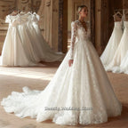 Luxury Lace Wedding Dress Vestido De Noiva Customized Long Sleeves V Neck Court Train A Line Bridal Gown Bride Dresses