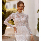 Lakshmigown High Neck Long Sleeves Mermaid Wedding Dress Lace Bohemia Bridal Gown For Women With Appliques Customized