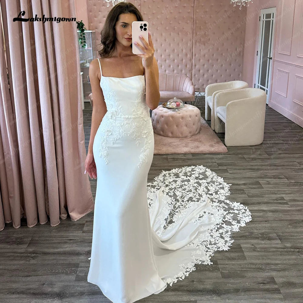 Lakshmigown Spaghetti Straps Soft Satin Mermaid Wedding Dress for Bride 2026 Open Back Bridal Gwon vestido de novia Customized