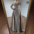 Serene Hill Turquoise Square Collar Mermaid Beaded Evening Dress Overskirt Party Gowns with Long Sleeves Customized DLA72533A