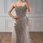 Serene Hill 2026 Luxury Caramel Crystal Beaded Spaghetti Strap Mermaid Evening Dress Gowns for Formal Party DLA72810A Customized