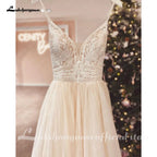 Lakshmigown Spaghetti Straps Champagne Boho Wedding Dress For Women Vestido Civil Bridal Customized Wedding Gowns Suknie Slubne