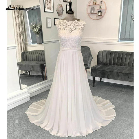 NumberSea Top Spitze Chiffon Frauen Hochzeit Kleid 2025 Hochzeit Boot-ausschnitt Vestidos Zivil Brautkleider Open Back 