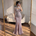 Serene Hill Pink Beaded Tassel Mermaid Evening Dress with Split Formal Party Gowns for Women 2026 DLA72891A Customized