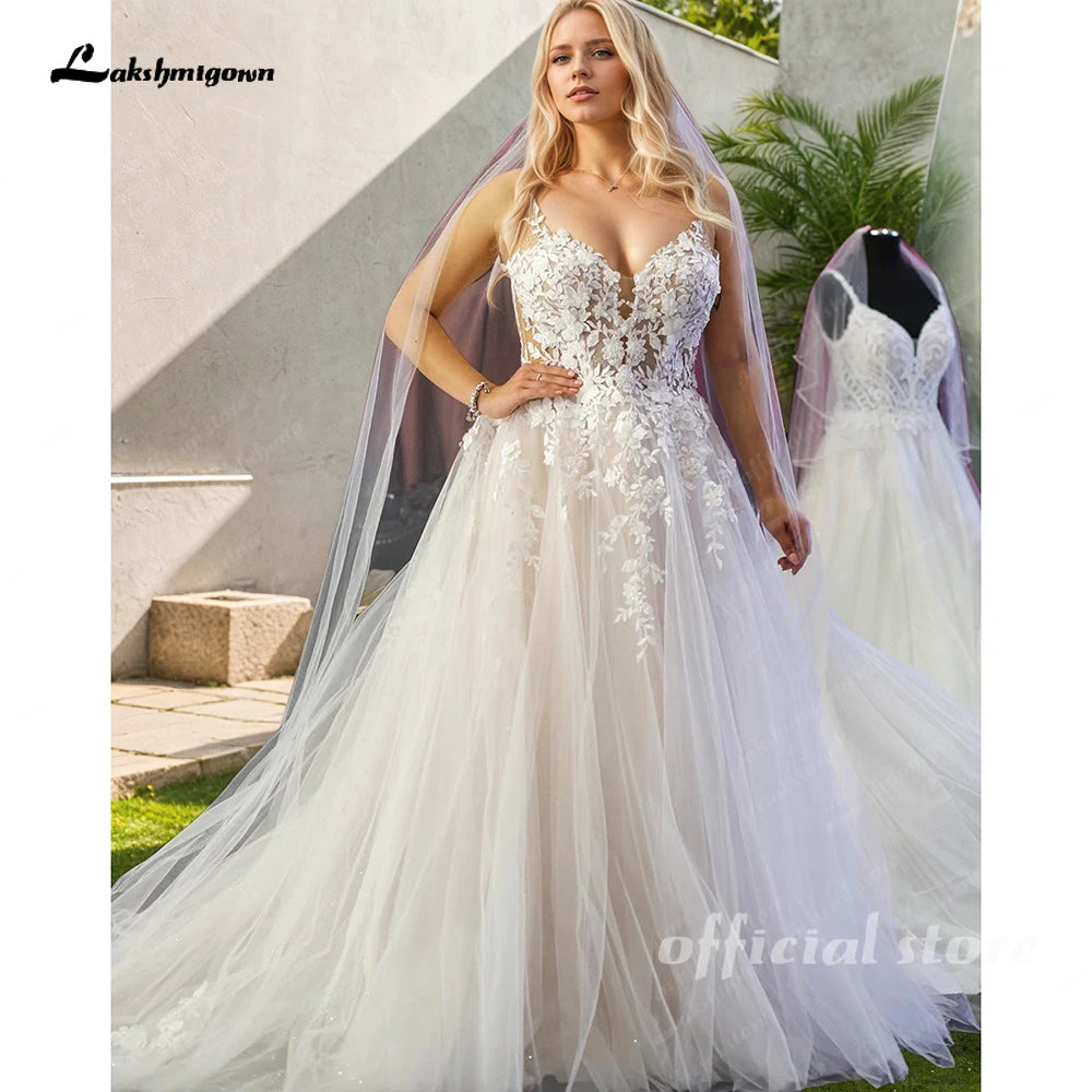 Lakshmigown Unlined Bodice FLowy A Line Tulle Wedding Dress With V Neck Bridal Gown Beach Bridal Gown Customized Robe De Mariee