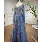 Serene Hill Customized Blue A Line Beaded Evening Dresses Arabic Wedding Party Formal Gowns 2024 For Women DLA72099 rts