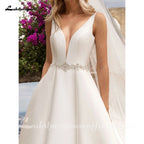 Lakshmigown Sexy Plunging V Neck Satin Wedding Dresses with Belt New A Line Bridal Gowns Vestidos De Nova Customized