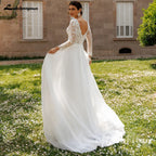 Lakshmigown Lace V-Neck Chiffon Wedding Dress for Women A-Line Sweep Train Backless Vestidos De Novia  Customized