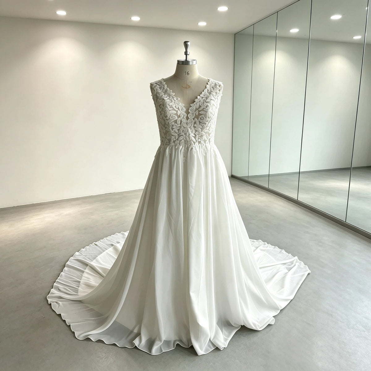 Lakshmigown Plus Size Wedding Dress A Line V Neck Tank Lace Appliques Chiffon Wedding Party Gowns Bride Gown Customized