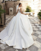SoDigne Country Wedding Dresses A-line Wedding Gown V-Neck Bride Dress Appliques Satin Bridal Gown Vestido De Novia Customized